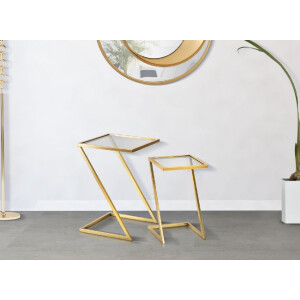 Mauro Ferretti bijzettafels Z set van 2 40x40x60 en 30x30x50 cm goud