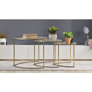 Mauro Ferretti bijzettafel Triangle set van 3 Ø 60x50-50x45-40x40 cm goud