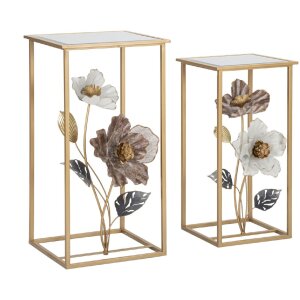 Mauro Ferretti bijzettafel bloemenset 2 stuks 36x36x70-30x30x60 cm veelkleurig