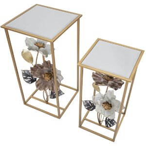 Mauro Ferretti bijzettafel bloemenset 2 stuks 36x36x70-30x30x60 cm veelkleurig