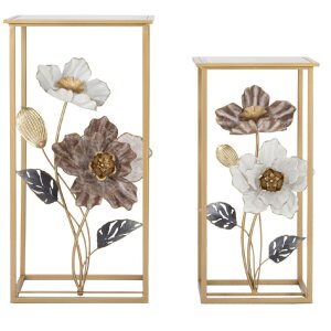 Mauro Ferretti bijzettafel bloemenset 2 stuks 36x36x70-30x30x60 cm veelkleurig