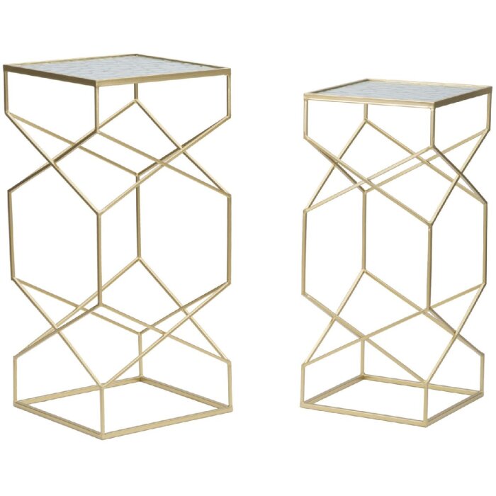 Mauro Ferretti bijzettafelset Glassy 2st 31,5x31,5x68 en 28x28x64 cm goud