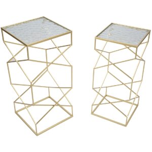 Mauro Ferretti bijzettafelset Glassy 2st 31,5x31,5x68 en 28x28x64 cm goud