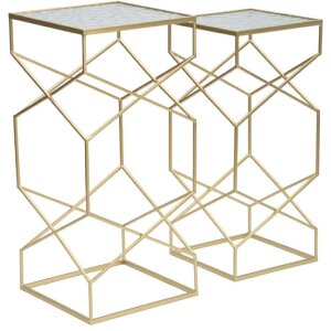 Mauro Ferretti bijzettafelset Glassy 2st 31,5x31,5x68 en 28x28x64 cm goud