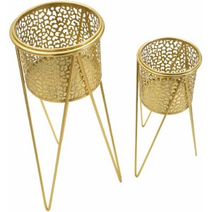 Mauro Ferretti bloemenstandaard Glod set van 2 21x20x46 en 18x18x32 cm goud