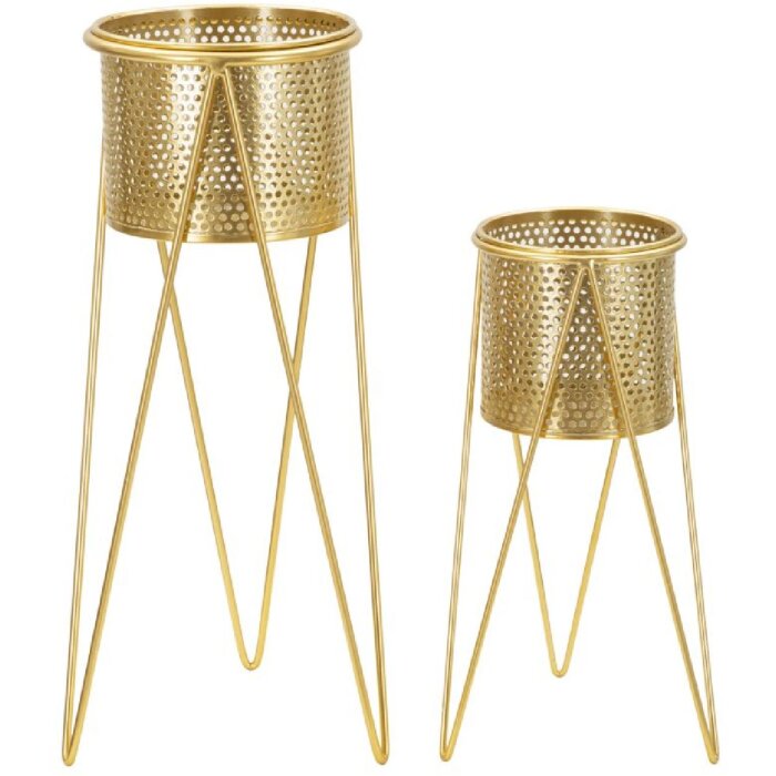 Mauro Ferretti bloemenstandaard Glat set van 2 21x20x46 en 18x18x32 cm goud