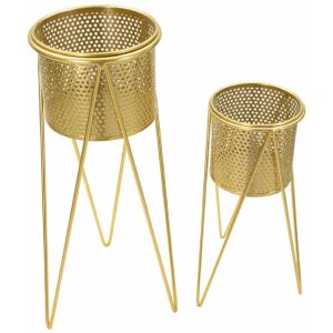 Mauro Ferretti bloemenstandaard Glat set van 2 21x20x46 en 18x18x32 cm goud