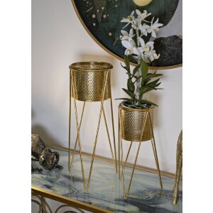 Mauro Ferretti bloemenstandaard Glat set van 2 21x20x46 en 18x18x32 cm goud