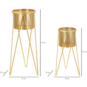 Mauro Ferretti bloemenstandaard Glat set van 2 21x20x46 en 18x18x32 cm goud