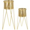 Mauro Ferretti bloemenstandaard Glat set van 2 21x20x46 en 18x18x32 cm goud