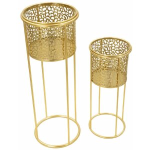 Mauro Ferretti bloemenstandaard Nat set van 2 Ø 17x46 en Ø 14x34 cm goud
