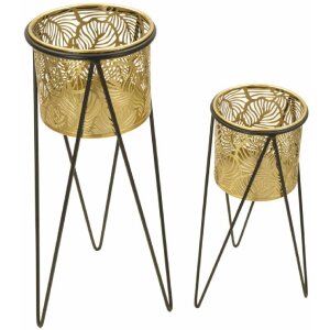 Mauro Ferretti Drak bloemenstandaard set van 2 21x20x46 en 18x18x32 cm zwartgoud
