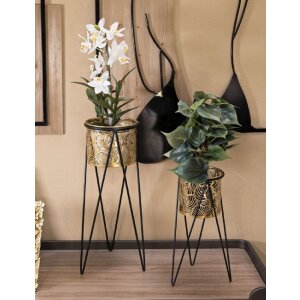 Mauro Ferretti Drak bloemenstandaard set van 2 21x20x46 en 18x18x32 cm zwartgoud