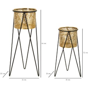 Mauro Ferretti Drak bloemenstandaard set van 2 21x20x46 en 18x18x32 cm zwartgoud