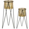 Mauro Ferretti Drak bloemenstandaard set van 2 21x20x46 en 18x18x32 cm zwartgoud