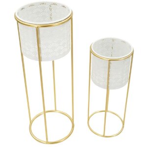 Mauro Ferretti bloemenstandaard Whity set van 2 Ø 17x46 en 14x34 cm witgoud