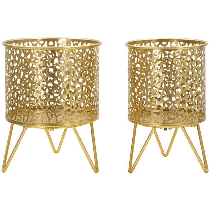 Mauro Ferretti Piny bloemenstandaard set van 2 Ø 16x20 en 13x20 cm goud
