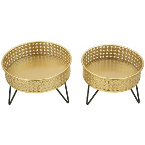 Mauro Ferretti Bossy bloemenstandaard set van 2 Ø 20,5x13 en 18x13 cm zwartgoud