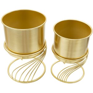 Mauro Ferretti plantenstandaard Spirally Set 2-delig Ø 23x35-20x30 cm goud