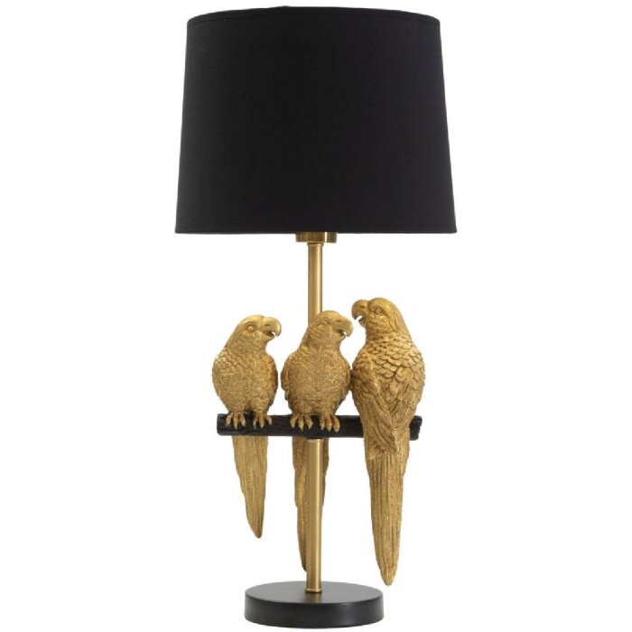 Mauro Ferretti tafellamp papegaaien E27 Ø 30x62,5 cm zwartgoud