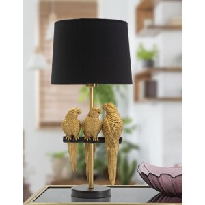 Mauro Ferretti tafellamp papegaaien E27 Ø 30x62,5 cm zwartgoud