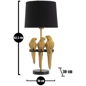 Mauro Ferretti tafellamp papegaaien E27 Ø 30x62,5 cm zwartgoud