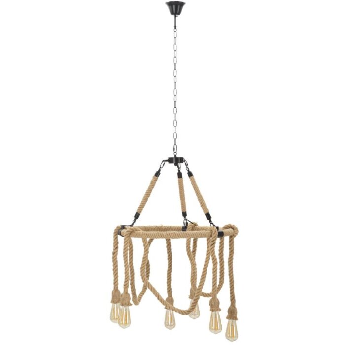 Mauro Ferretti plafondlamp rope cirkel 6-lichts E27 Ø 64x90 cm bruin zwart