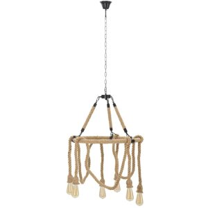 Mauro Ferretti plafondlamp rope cirkel 6-lichts E27 Ø 64x90 cm bruin zwart