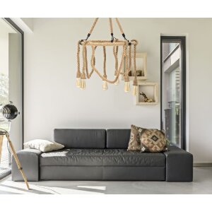 Mauro Ferretti plafondlamp rope cirkel 6-lichts E27 Ø 64x90 cm bruin zwart