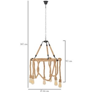 Mauro Ferretti plafondlamp rope cirkel 6-lichts E27 Ø 64x90 cm bruin zwart