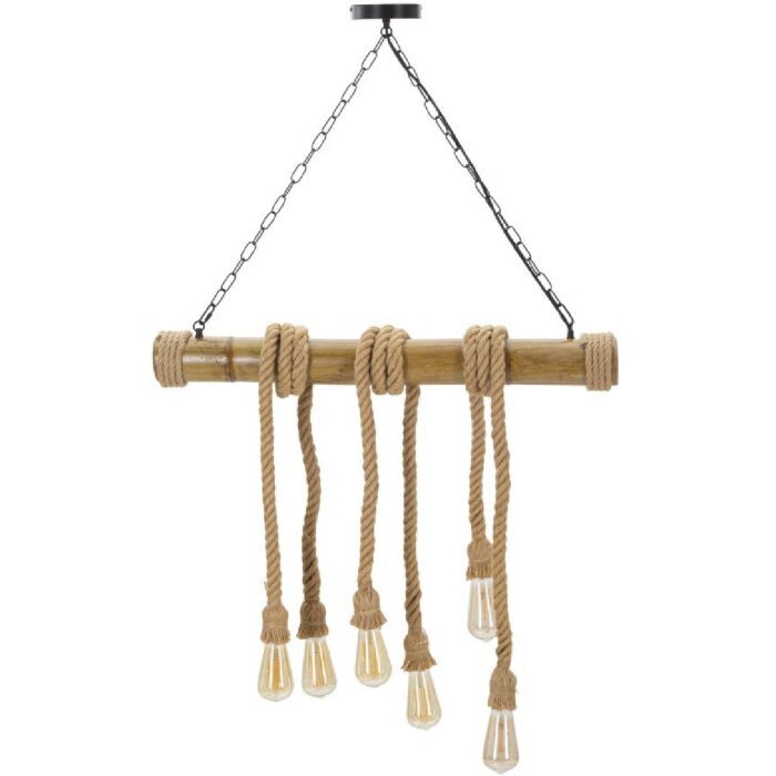Mauro Ferretti plafondlamp bamboe touw 6-lichts E27 80x15x120 cm bruin