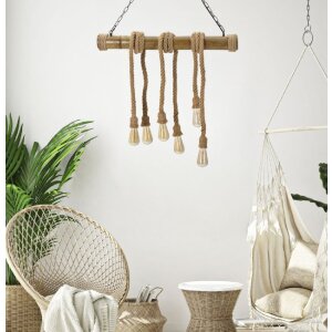 Mauro Ferretti plafondlamp bamboe touw 6-lichts E27 80x15x120 cm bruin