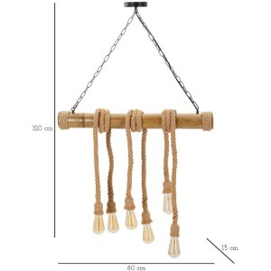 Mauro Ferretti plafondlamp bamboe touw 6-lichts E27 80x15x120 cm bruin