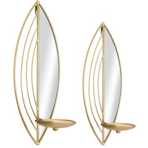 Mauro Ferretti Wandkandelaar blad - 2-stuksstel 18x13x41 cm en 15x13x35 cm goud