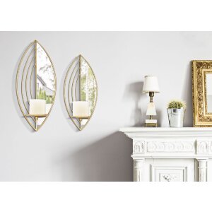 Mauro Ferretti Wandkandelaar blad - 2-stuksstel 18x13x41 cm en 15x13x35 cm goud