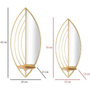 Mauro Ferretti Wandkandelaar blad - 2-stuksstel 18x13x41 cm en 15x13x35 cm goud