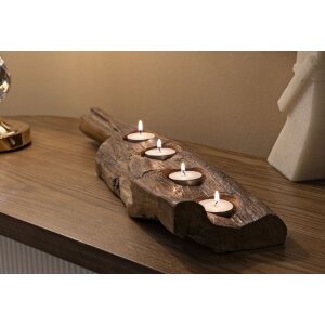Mauro Ferretti Teak-kandelaar 4-licht 51x14x6 cm bruin