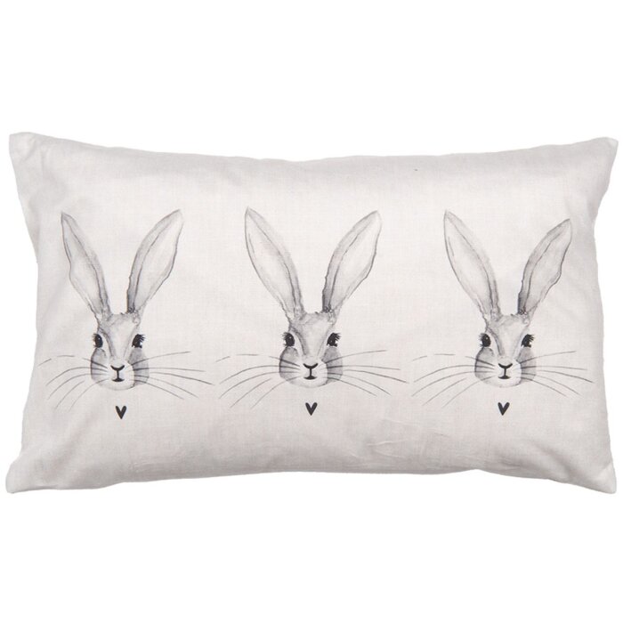 Clayre & Eef RUB36 Kussenhoes Bunny Motief Beige-Grijs 30x50 cm Landelijke stijl