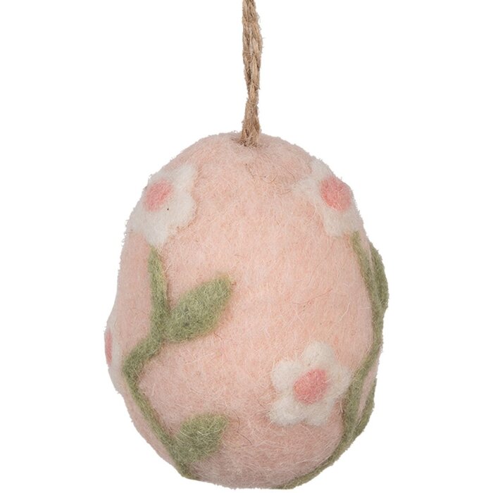 Clayre & Eef Hangdecoratie ei roze groen Ø 6x8 cm textiel landelijke stijl