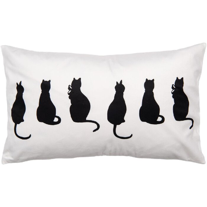 Clayre & Eef kussenhoes PWS36-1 30x50 cm wit zwart kat motief