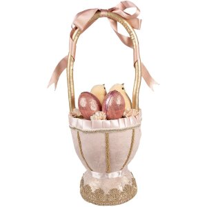 Clayre & Eef Decoratieve Mand Roze Ø20x47 cm Landelijke Stijl met Strikjes Kuikens