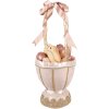 Clayre & Eef Decoratieve Mand Roze Ø20x47 cm Landelijke Stijl met Strikjes Kuikens