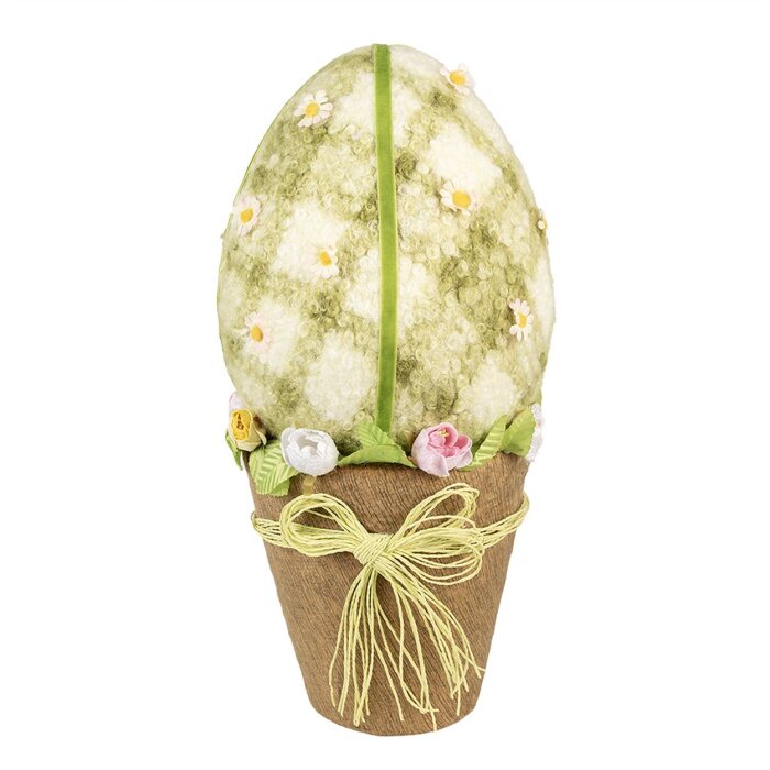 Clayre & Eef decoratief ei landelijke stijl groen geblokt Ø20x43cm met bloempot
