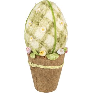Clayre & Eef decoratief ei landelijke stijl groen geblokt Ø20x43cm met bloempot