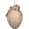 Clayre & Eef Hangend Ei Ø 20x28 cm Beige Vintage Deco met Kant en Bloemen