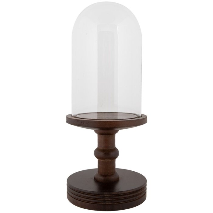 Clayre & Eef glazen stolp houten voet Ø14x34cm transparant bruin landelijke stijl