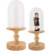Clayre & Eef glazen stolp houten voet Ø17x40cm transparant bruin landelijke stijl