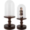 Clayre & Eef glazen stolp houten voet Ø17x40cm landelijke stijl glas bruin
