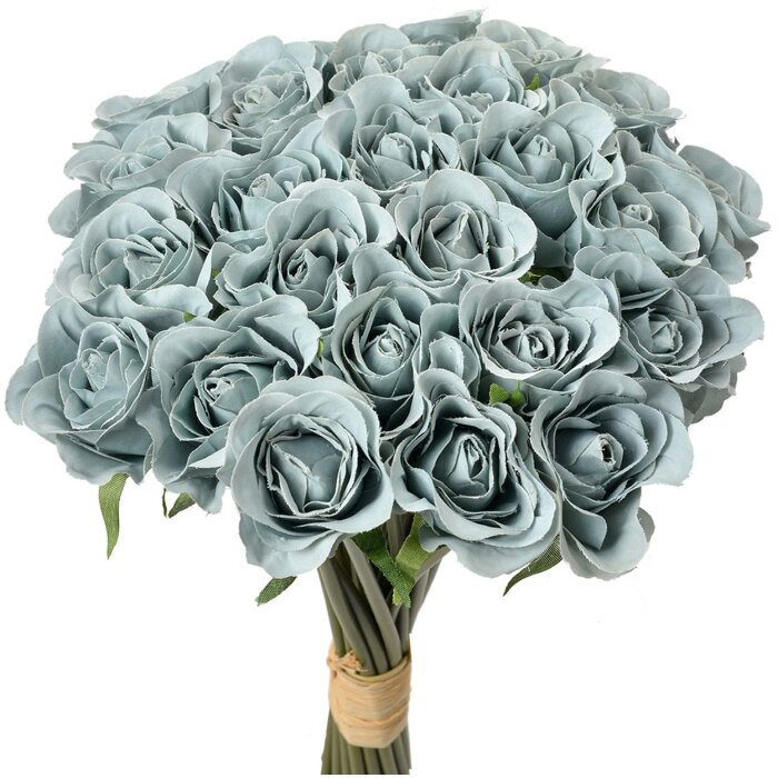 Clayre & Eef Boeket rozen blauwgroen 24 bloemen 30 cm kunstmatig