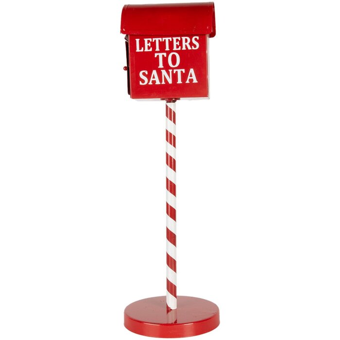Clayre & Eef Brievenbus Brieven aan de Kerstman Rood Ø15x50cm Metaal in landelijke stijl